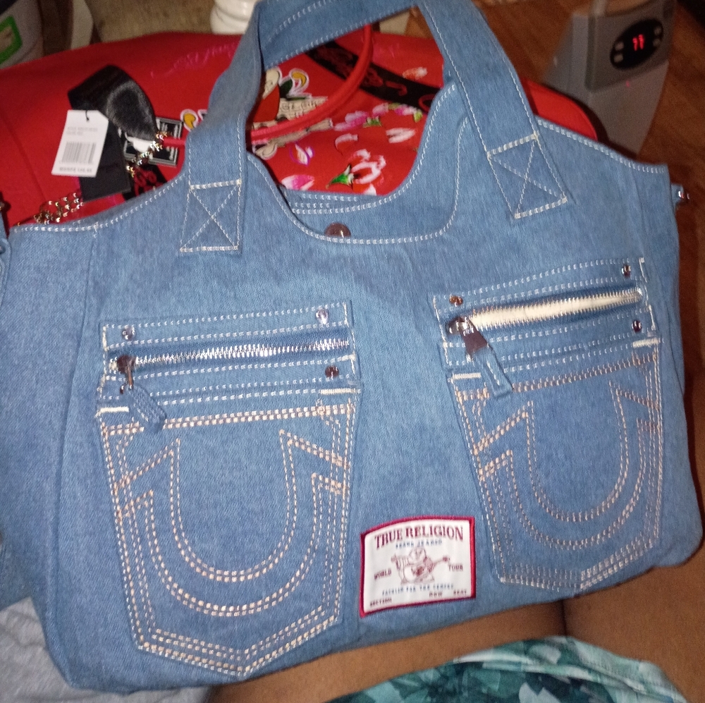 True Religion Light Blue Denim Tote